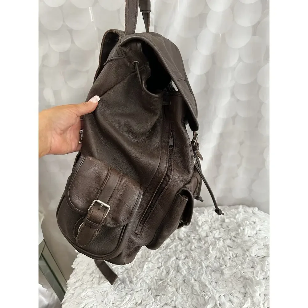 Vintage Leather Drawstring Backpack Brown Distressed Genuine Cowhide Unisex